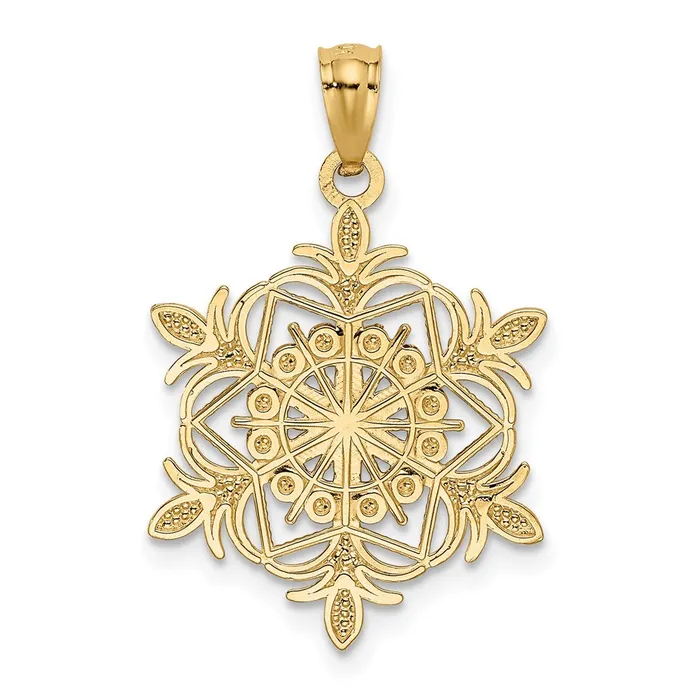 TreasureFineJewelers Necklaces 14k w Rhodium Diamondcut Snowflake Pendant