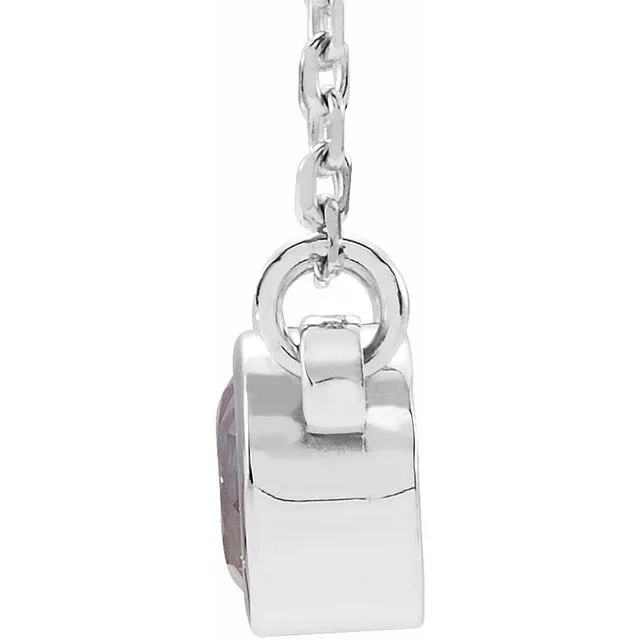 TreasureFineJewelers Necklaces RhodiumPlated Sterling Silver 4 mm Round LabGrown Alexandrite Solitaire 16 Necklace