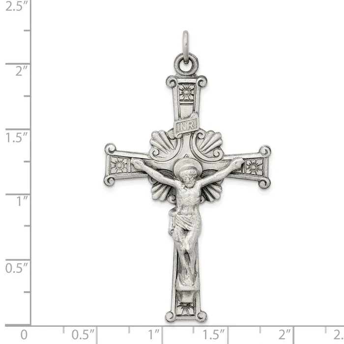 TreasureFineJewelers Necklaces Sterling Silver Antiqued INRI Crucifix Pendant