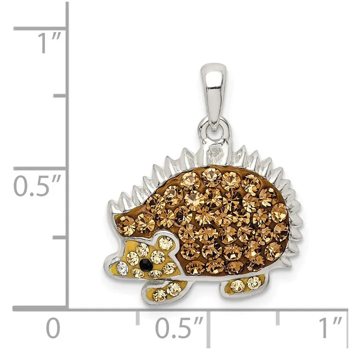 TreasureFineJewelers Necklaces Sterling Silver Brown Preciosa Crystal Hedgehog Pendant