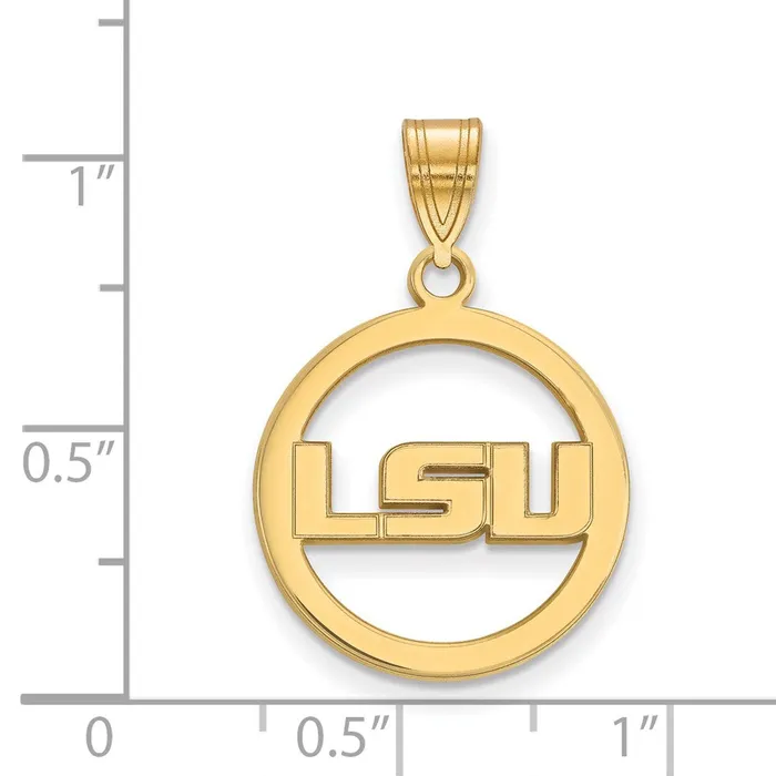 TreasureFineJewelers Necklaces Sterling Silver Goldplated Louisiana State University LSU Medium Circle Pendant