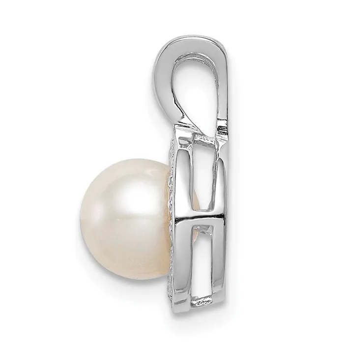 TreasureFineJewelers Necklaces Sterling Silver Rhodiumplated Diam FW Cultured Pearl Pendant