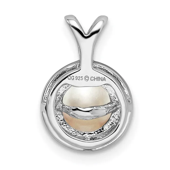 TreasureFineJewelers Necklaces Sterling Silver Rhodiumplated Diam FW Cultured Pearl Pendant