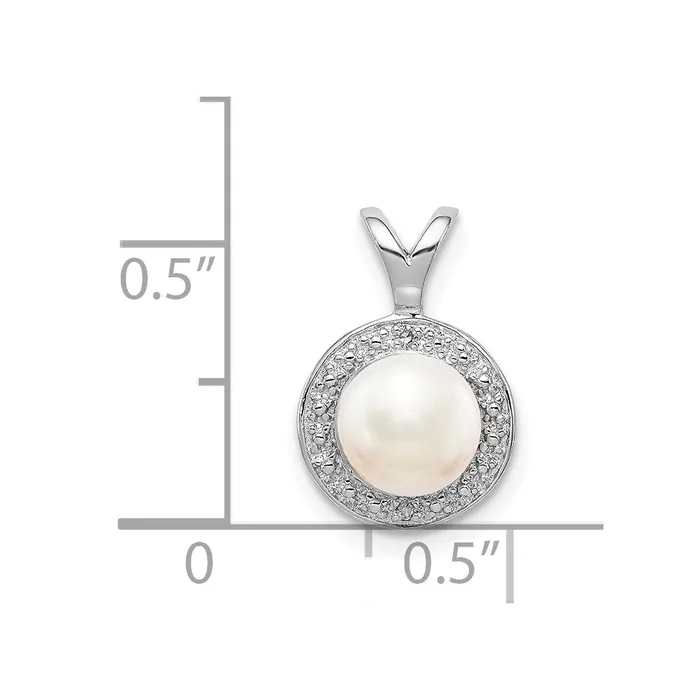 TreasureFineJewelers Necklaces Sterling Silver Rhodiumplated Diam FW Cultured Pearl Pendant