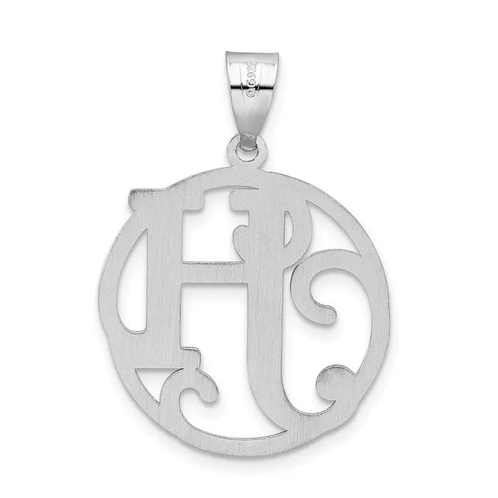 TreasureFineJewelers Necklaces Sterling Silver Rhodiumplated Fancy Script Letter H Initial Pendant