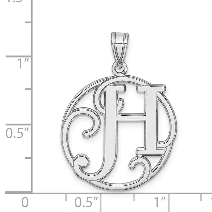TreasureFineJewelers Necklaces Sterling Silver Rhodiumplated Fancy Script Letter H Initial Pendant