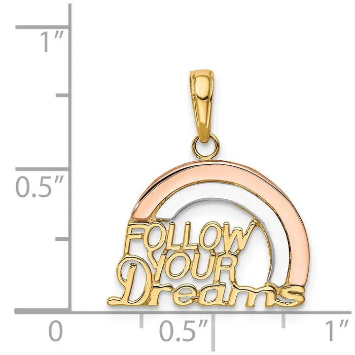 TreasureFineJewelers Rings 14k Twotone wWhite Rhod FOLLOW YOUR DREAMS Rainbow Charm