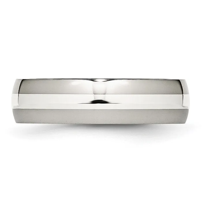 TreasureFineJewelers Rings Stainless Steel wSterling Silver Inlay Polished 6mm Band