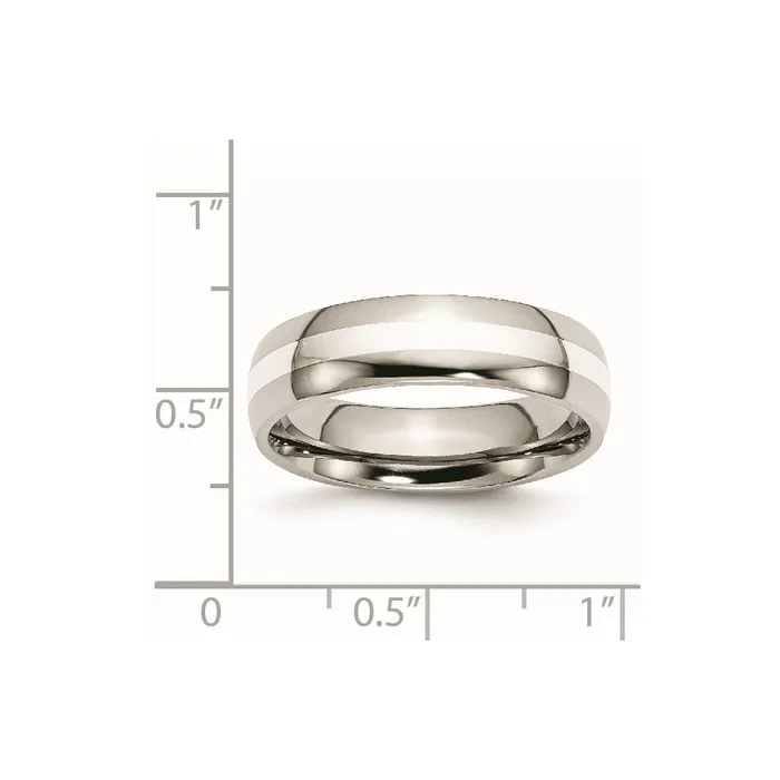 TreasureFineJewelers Rings Stainless Steel wSterling Silver Inlay Polished 6mm Band