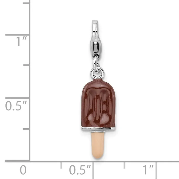 TreasureFineJewelers Rings Sterling Silver Amore La Vita Rhodiumpl 3D Enameled Fudge Bar Charm