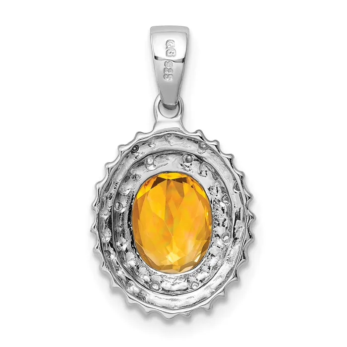 TreasureFineJewelers Sterling Silver Rhodium Citrine Diamond Pendant Necklaces