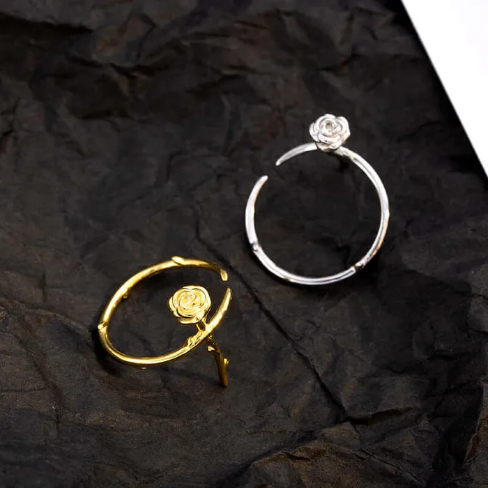 Trendolla Jewelry Rings 925 Silver Thorn Rose Ring